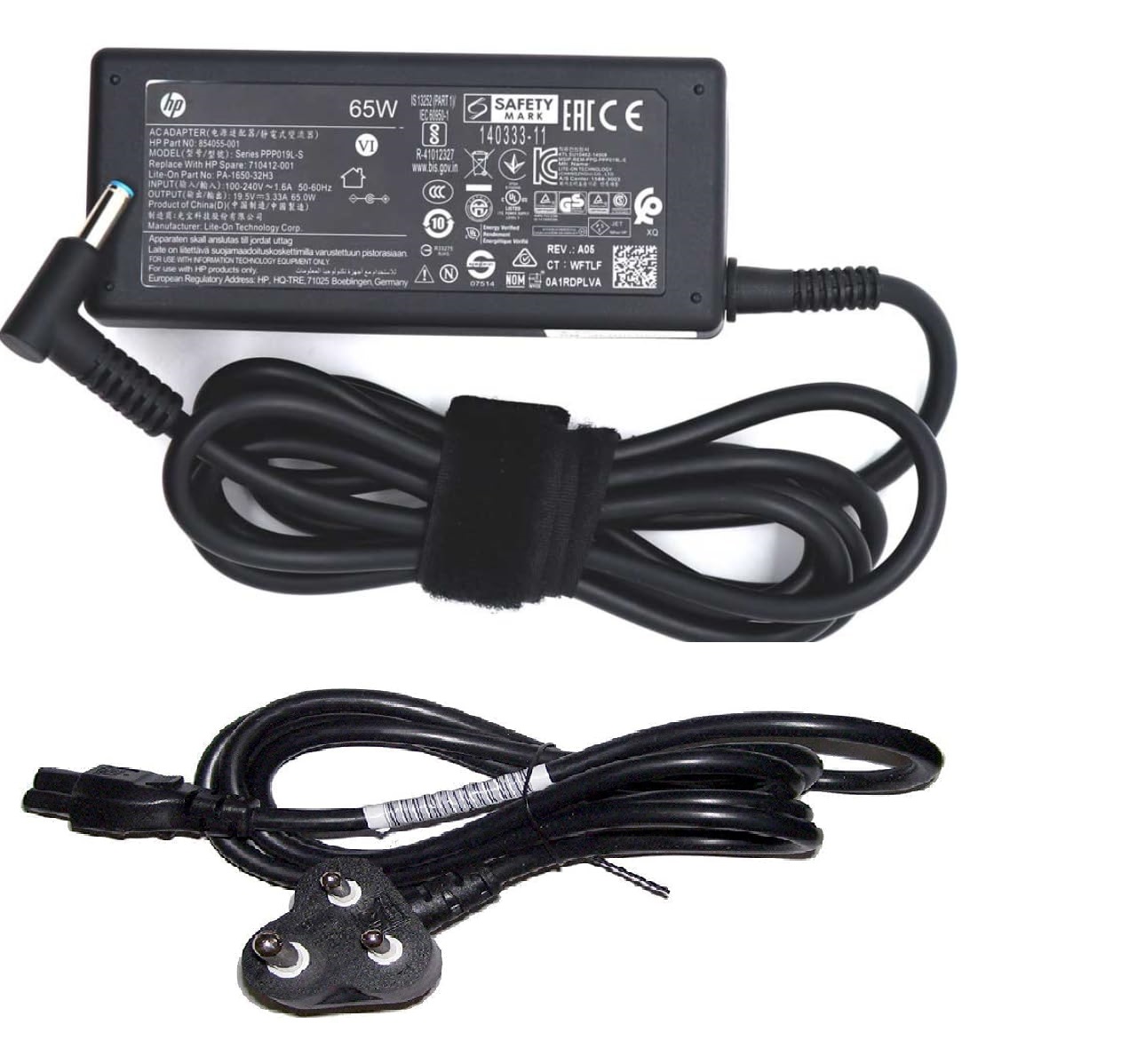 HP Original 65W AC Laptop Charger Adapter – Blue Pin 4.5x3.0mm, Compatible with HP Pavilion + Power Cable