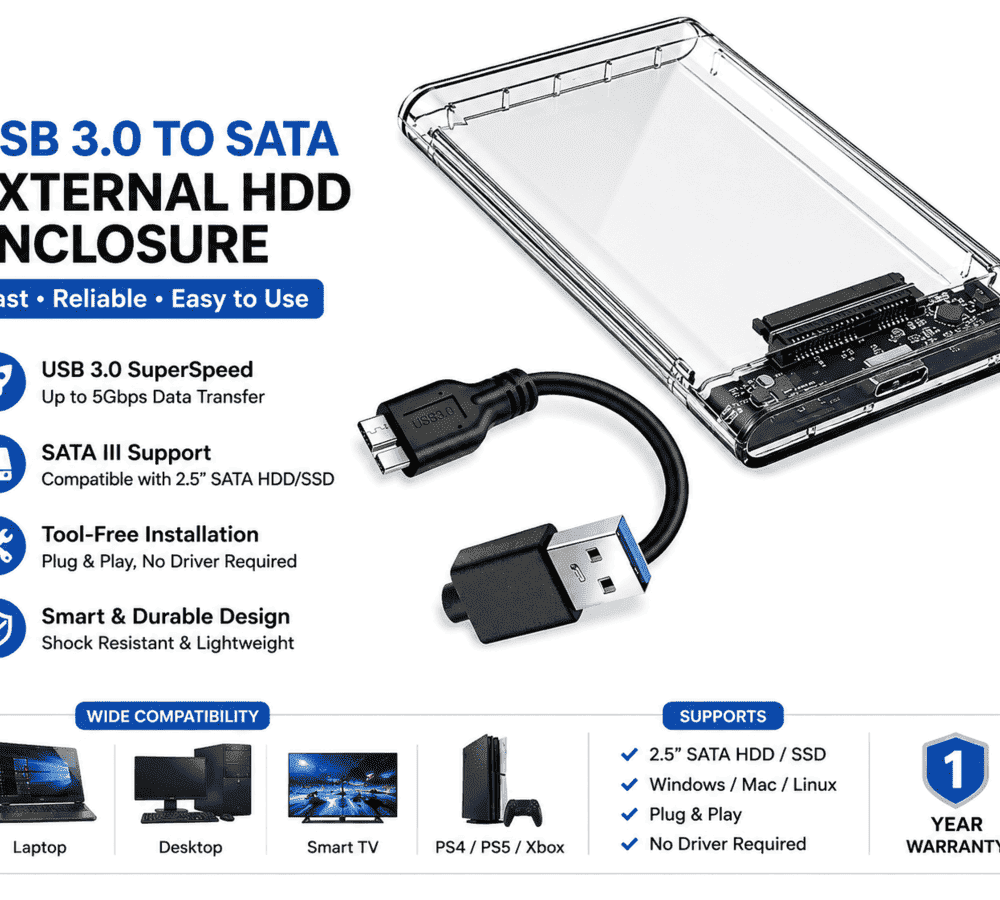 Home 25 Ranz SATA SSD HDD External Enclosure USB 2.0 2.5 Inch Case