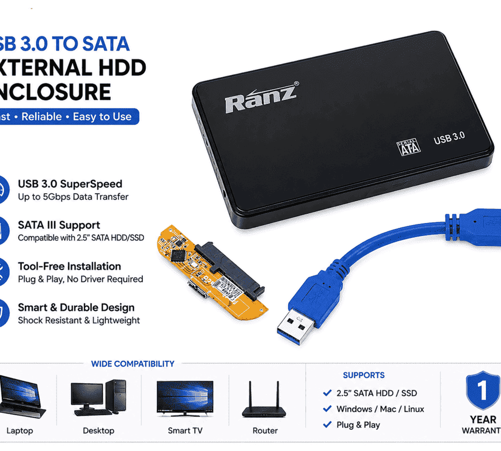 Home 26 Ranz SATA SSD HDD External Enclosure USB 2.0 2.5 Inch Case